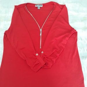 3/4 Sleeve Front Zip Blouse